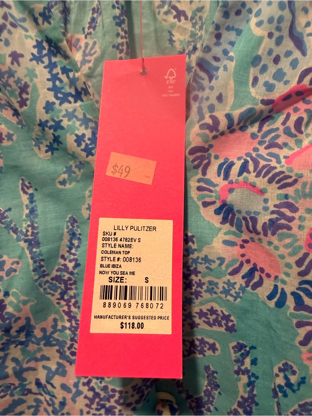 Lilly Pulitzer Turquoise Floral Button-Front Peasant Blouse - Picture 4 of 7